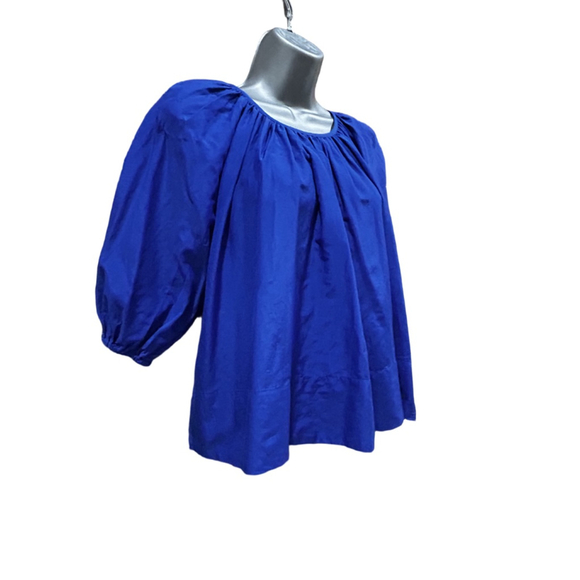 NWT Madewell Shirred Puff-Sleeve Top in Cotton-Silk Voile in blue size XS - Picture 4 of 10